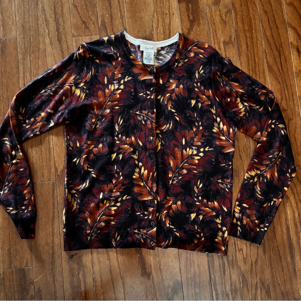 Kate Hill Merino Wool Cardigan with Autumn Hues